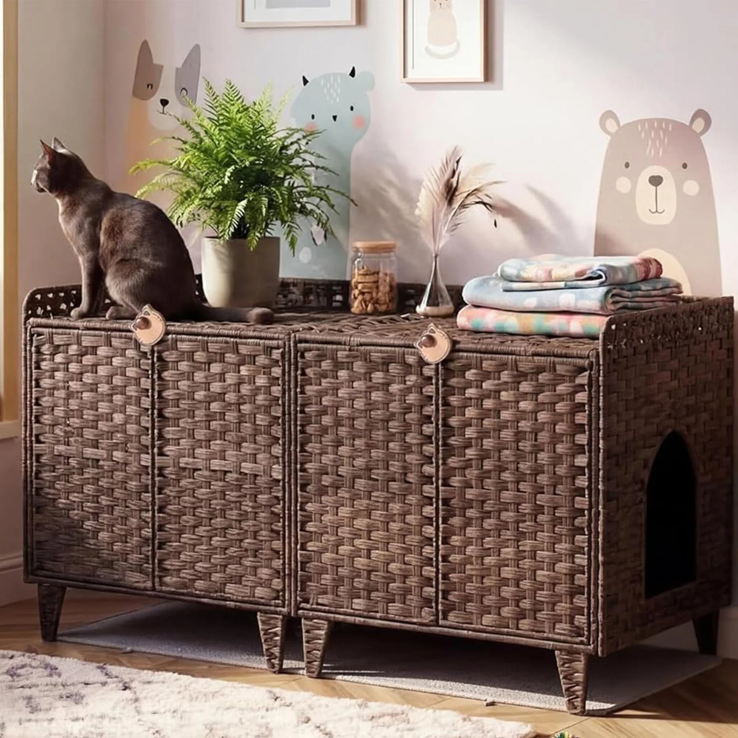 DishyKooker Cat Litter Box Enclosure With Dual Doors