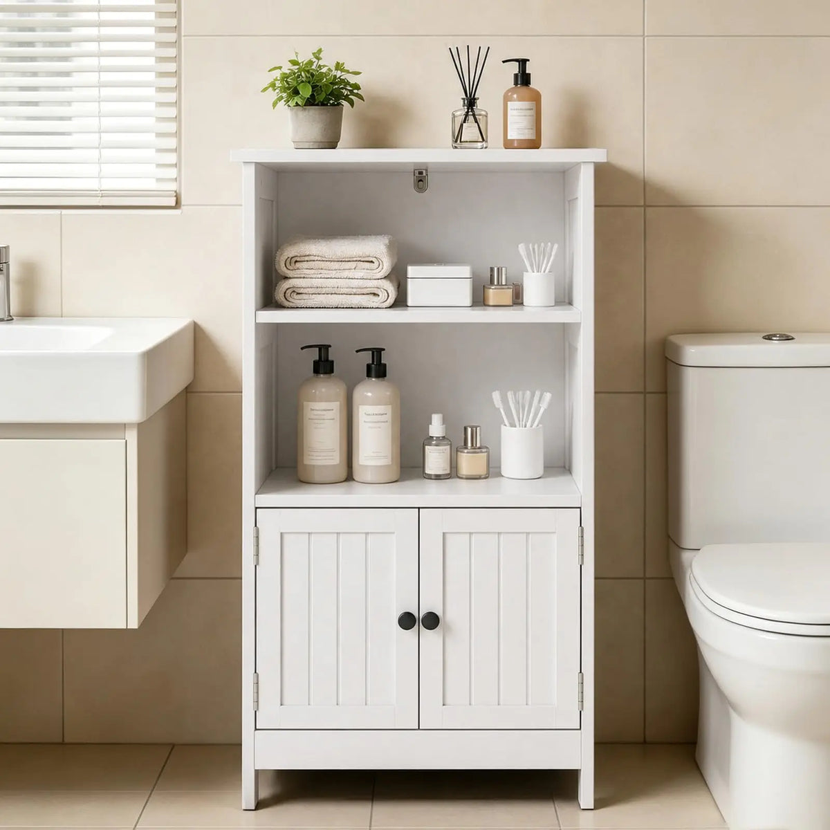 HiMISS Farmhouse Bathroom Storage Cabinet With Adjustable Shelves