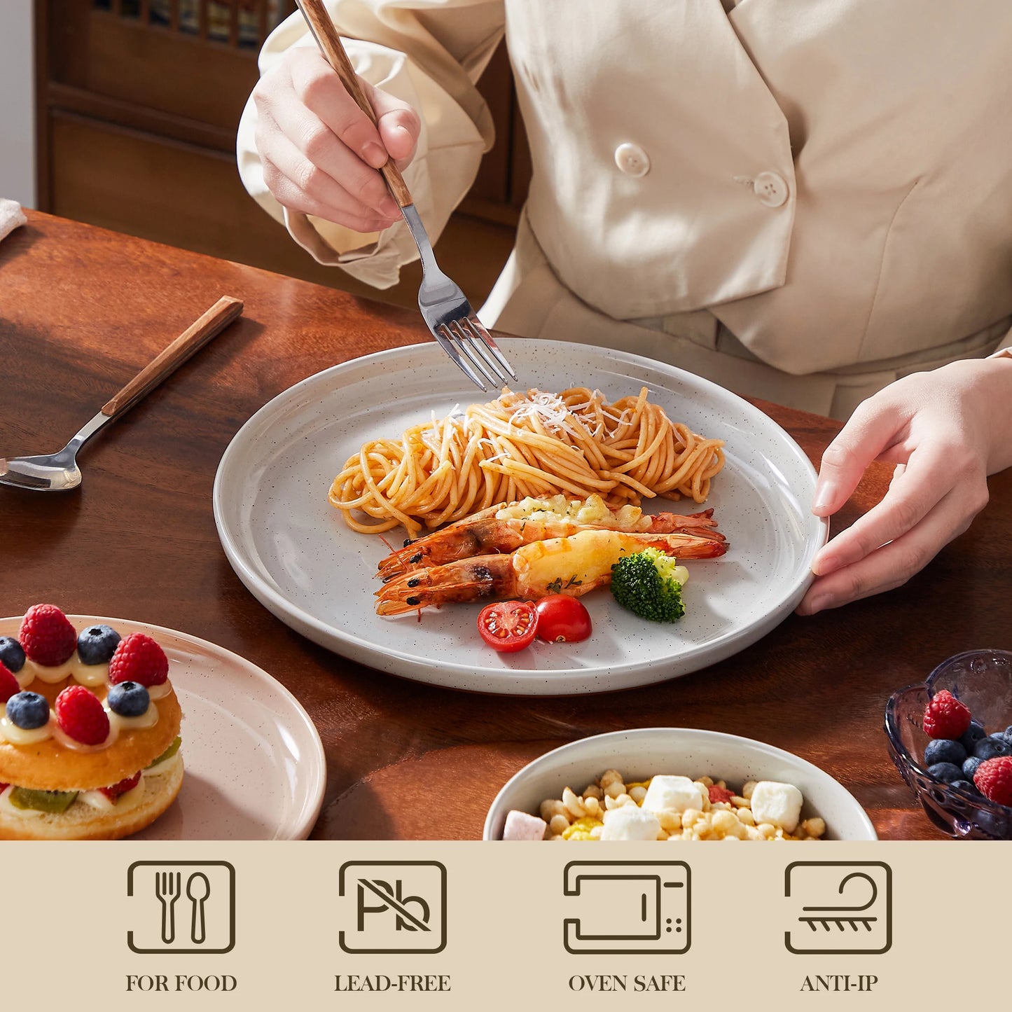 MALACASA Tara Stoneware Dinnerware Set With Curved Edge