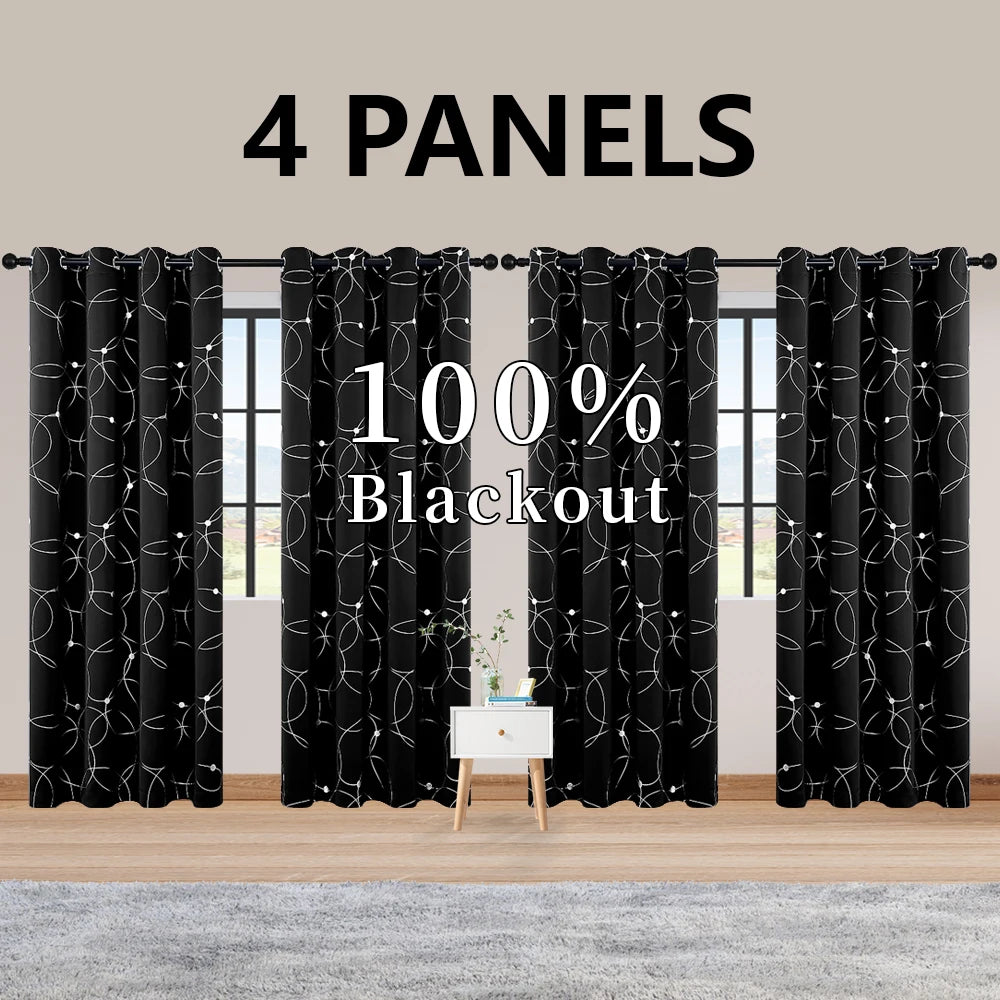 Blackout Curtain Set 4 Panels Thermal Insulated For Bedroom