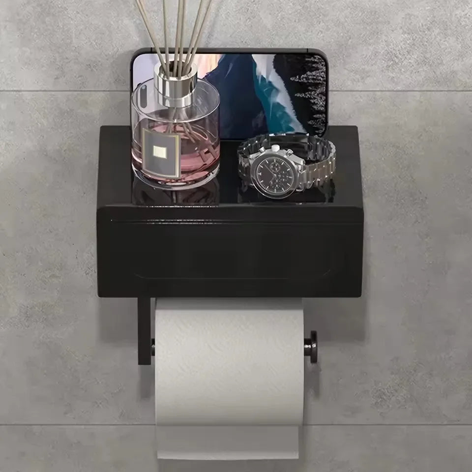 Sleek Wall Mounted Toilet Paper Holder With Shelf Organizes Essentials