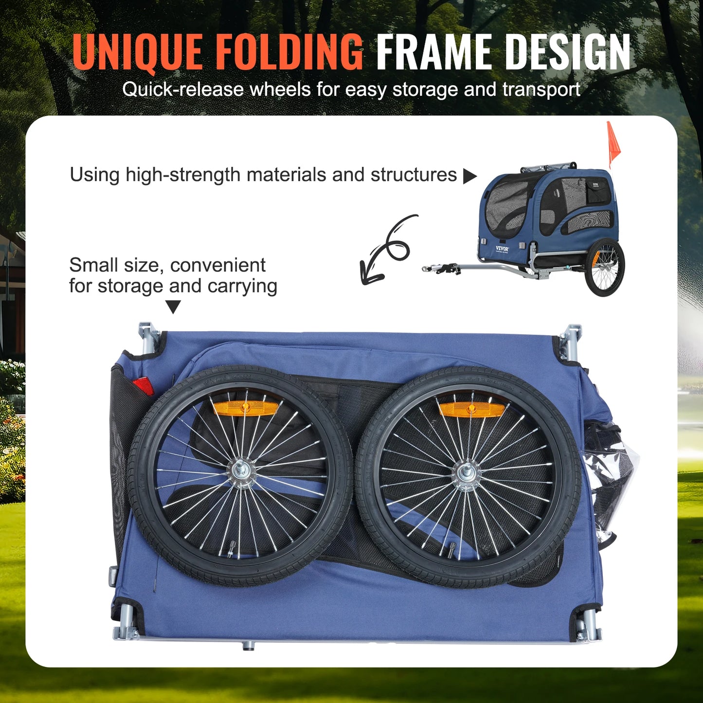 Dog Bicycle Trailer For Dogs With Reflectors And Collapsible Design