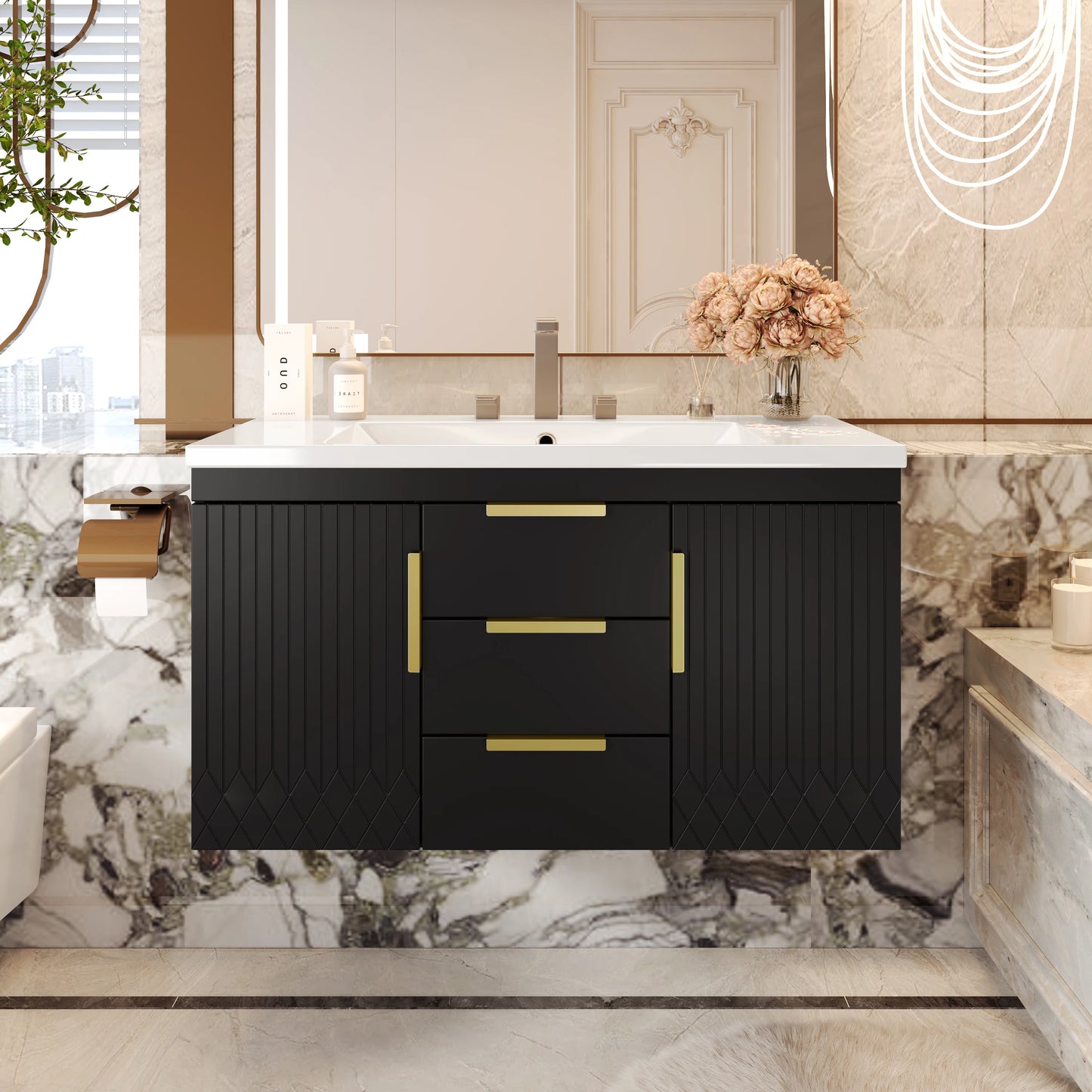 Floating Wall Mounted Bathroom Vanity Cabinet With Two Drawers