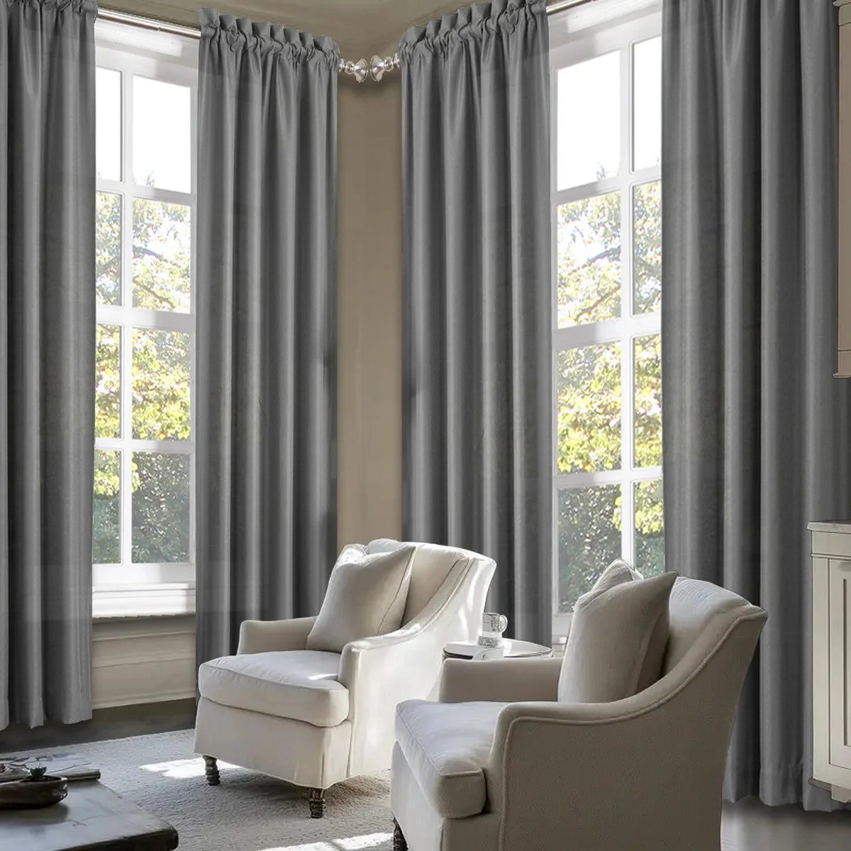 SABALANICA Light Filtering Curtain Set 4 Pieces Rod Pocket Polyester