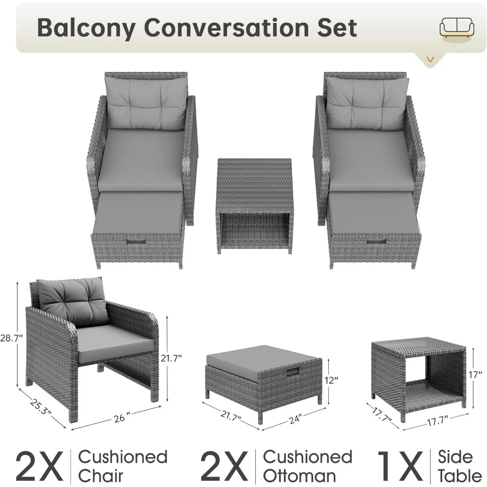 Outdoor 5 Piece Balcony Patio Conversation Set With Wicker Rattan