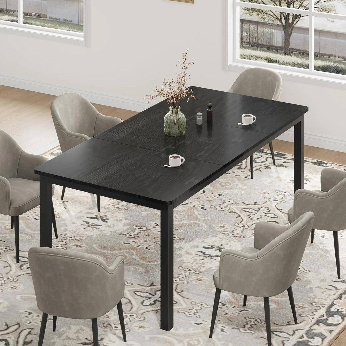 EliteZ Farmhouse Wooden Dining Table With Sturdy Metal Frame