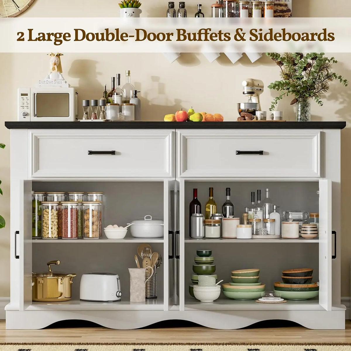 Farmhouse Buffet Cabinet With Charging Station And Adjustable Shelves