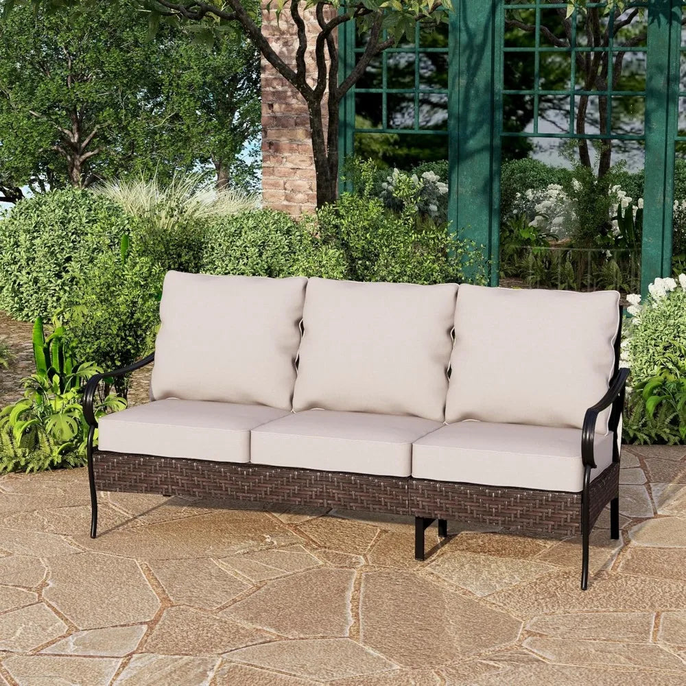 Wicker and Metal Outdoor Patio Couch for Front Porch Relaxation