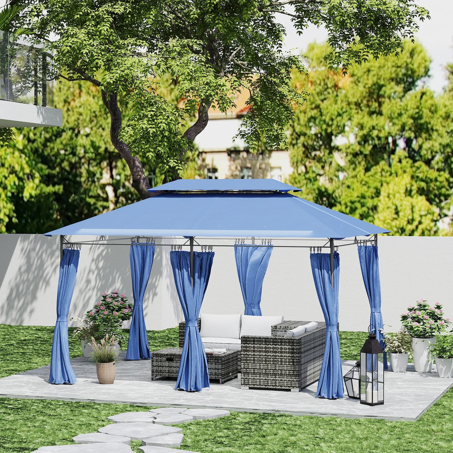 Outsunny Double Roof Patio Gazebo With Curtains Sidewalls