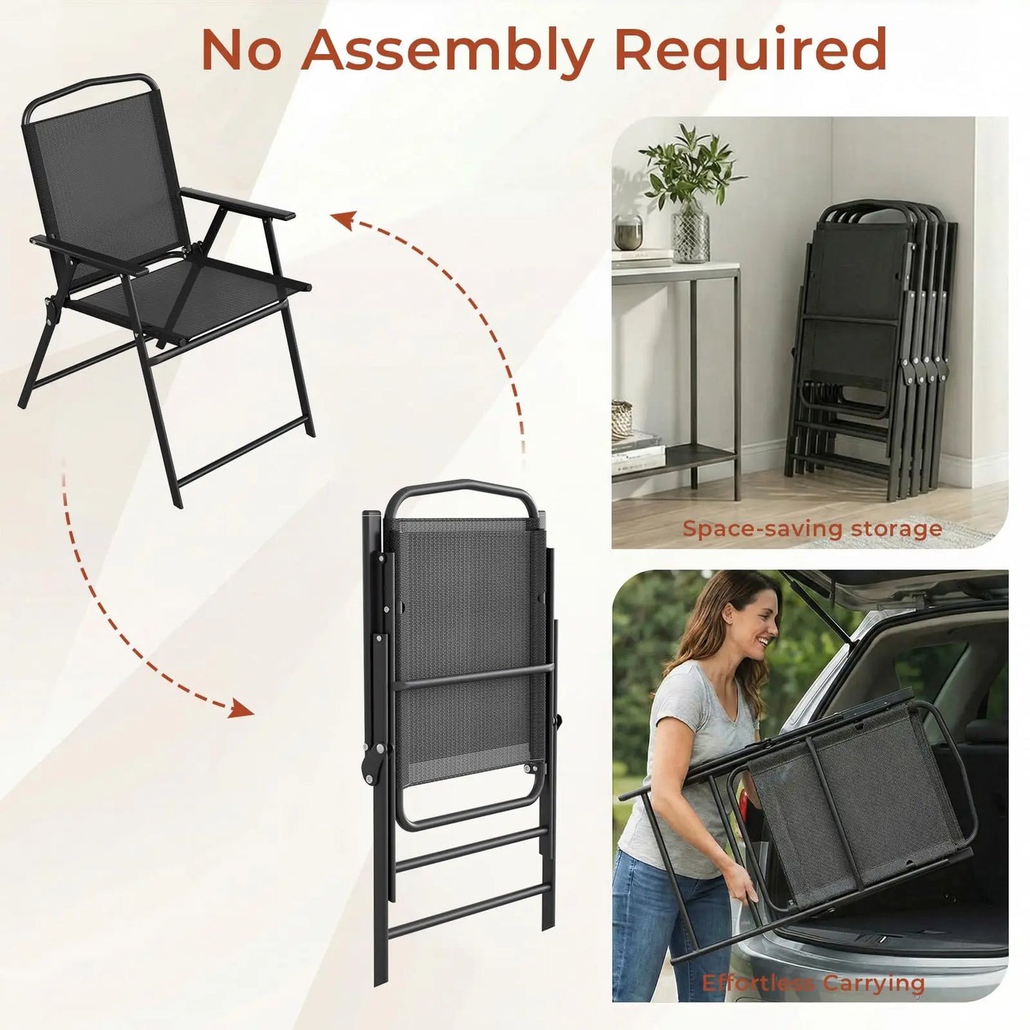 Patio Folding Chairs Outdoor All Weather Textilene Seat Steel Frame