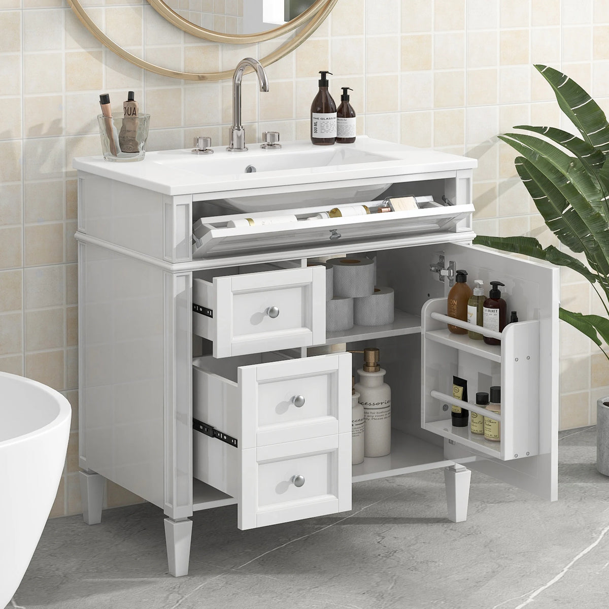 Modern Bathroom Vanity With Sink Freestanding Cabinet With Drawers
