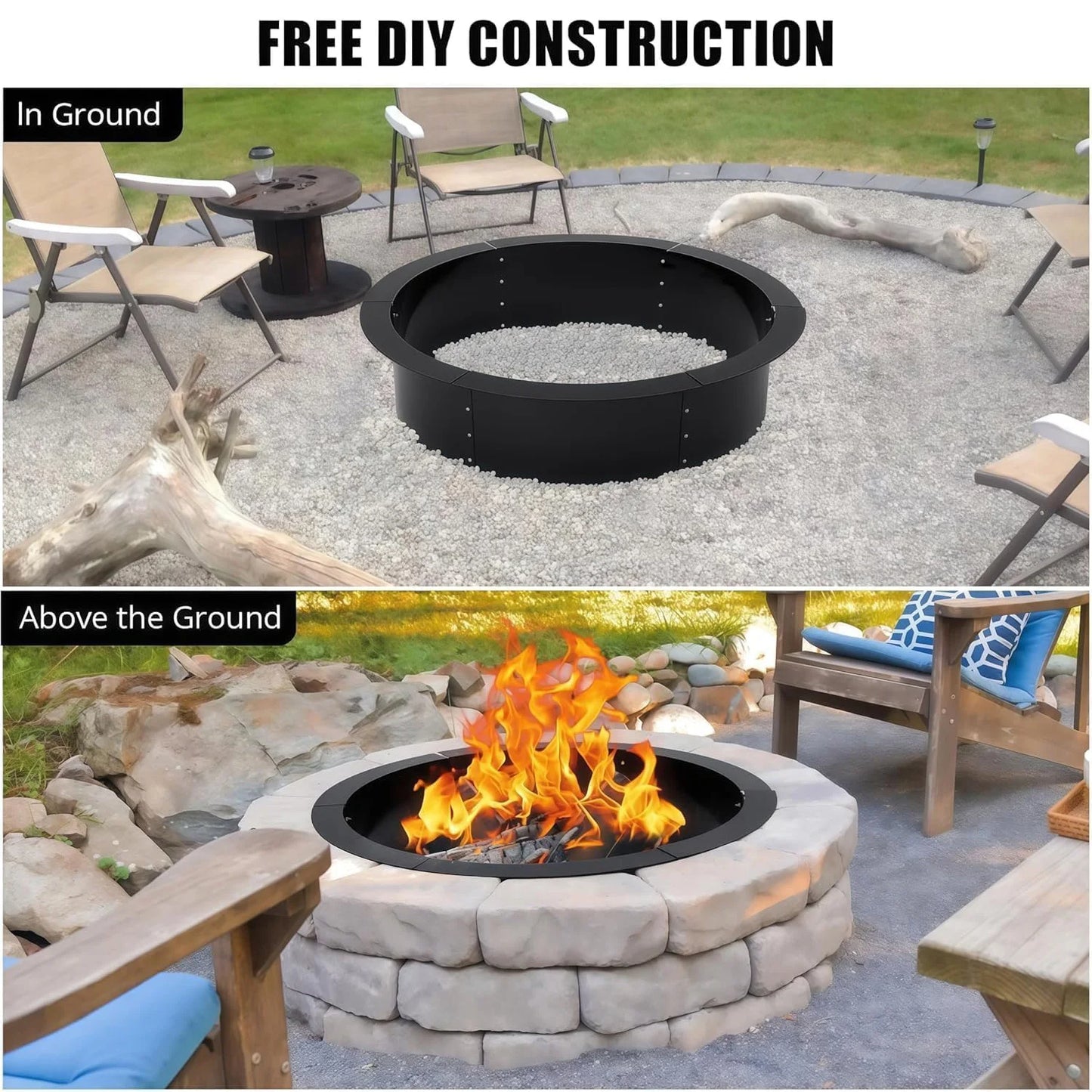 HiMISS Carbon Steel Fire Pit Ring For Outdoor Campfire