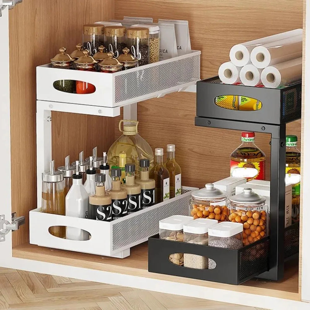 HiMISS Two Tier Under Sink Organizer With Sliding Drawer