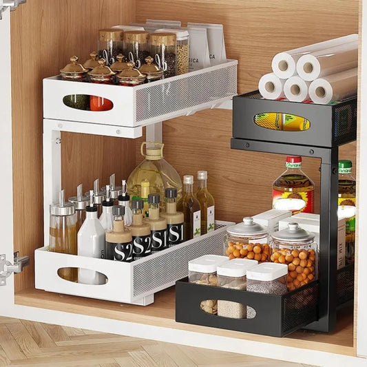 HiMISS Two Tier Under Sink Organizer With Sliding Drawer