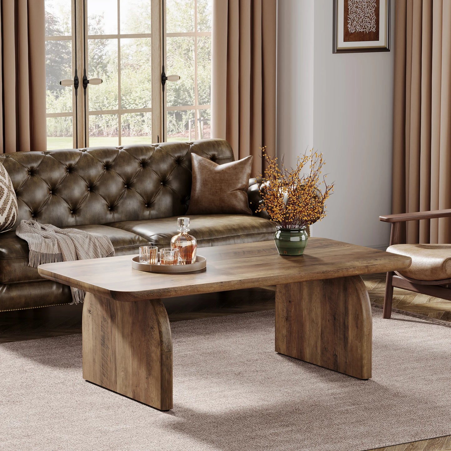 Tribesigns Farmhouse Rectangular Coffee Table Engineered Wood With Sturdy Base