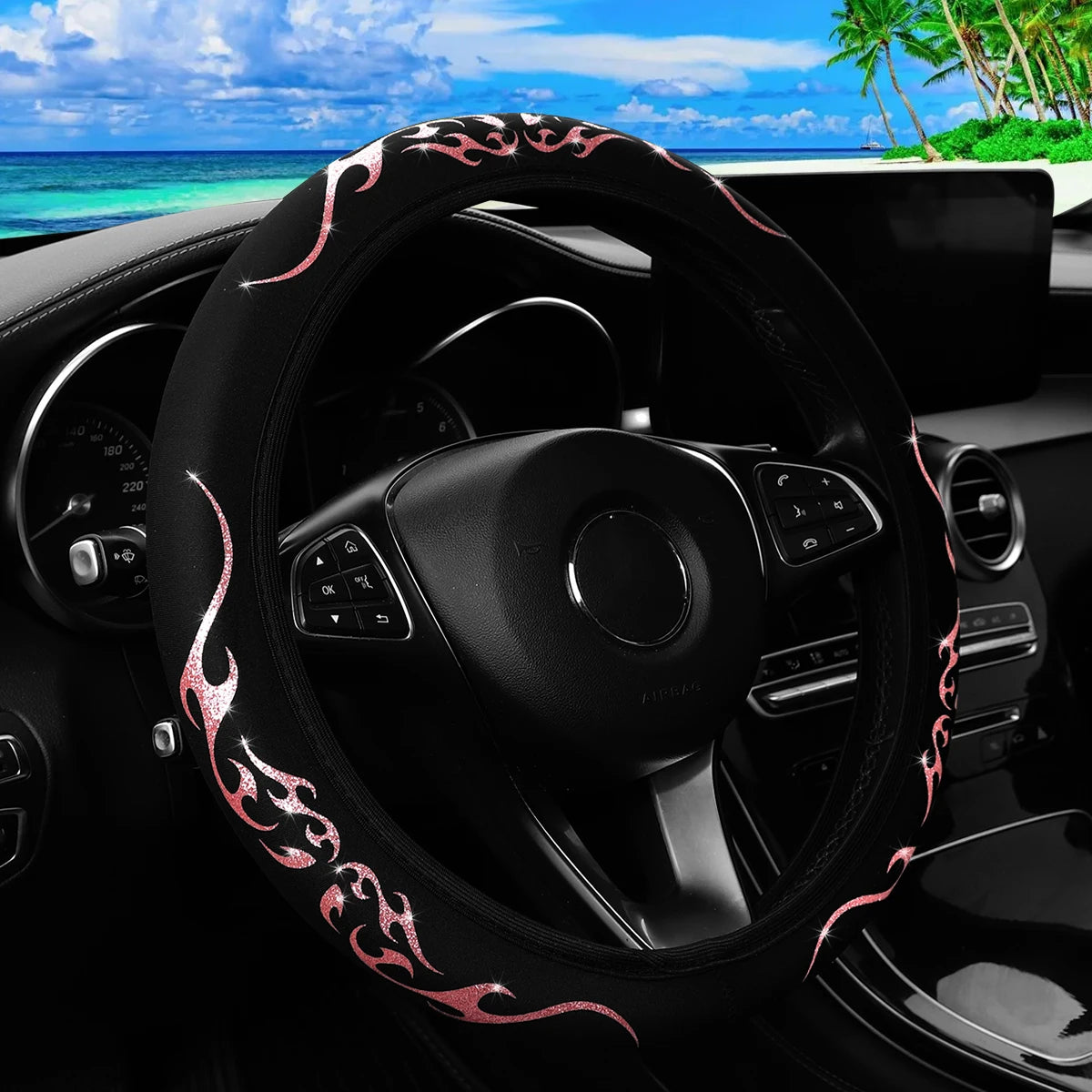 Meikaxiu Blingbling Flame Totem Dynamic Fabric Steering Wheel Cover