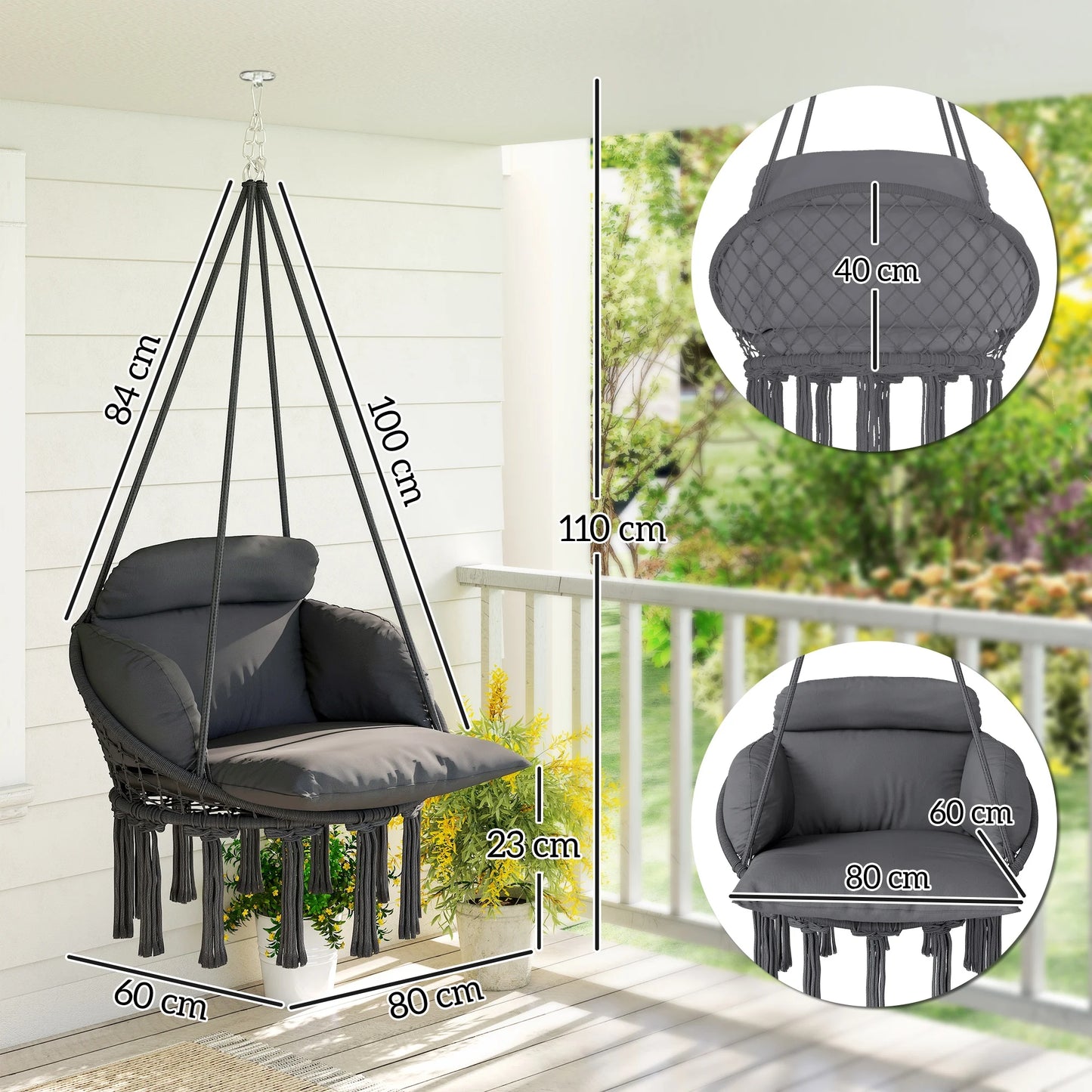 Outsunny Macrame Hanging Hammock Chair With Comfortable Patio Cushion