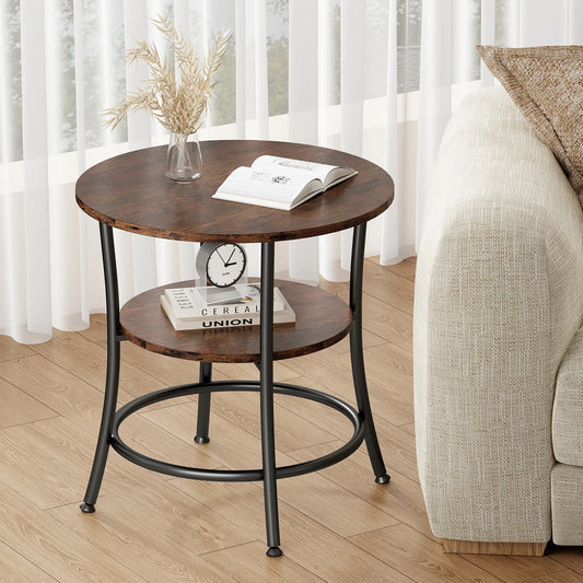 JHK Round Coffee Table With Storage Shelf, 2-Tier Design
