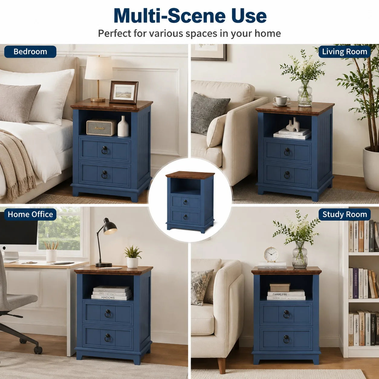 Modern Fluted Wood Nightstand With USB Charging And Storage Shelf