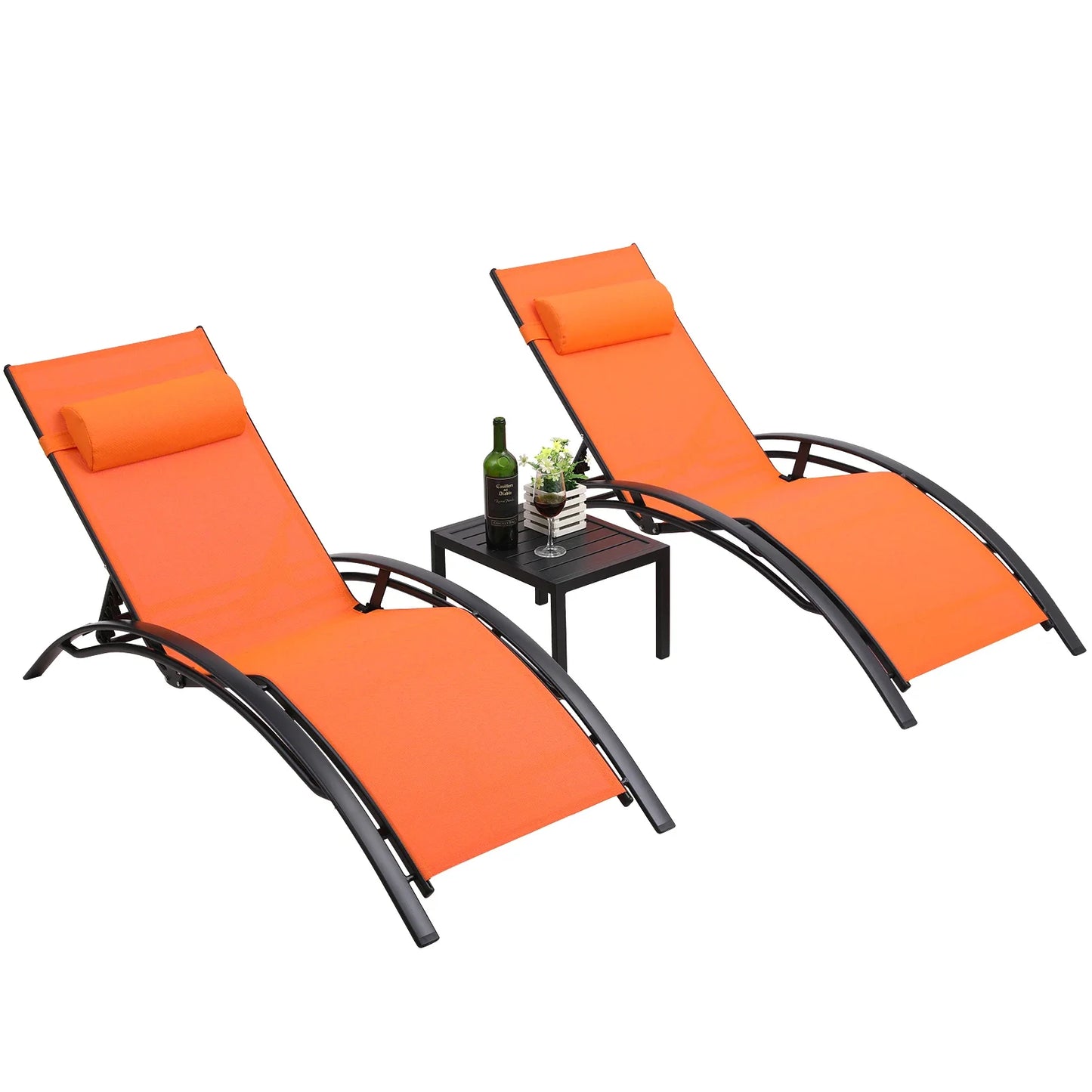 Homfa Aluminum Outdoor Lounge Chair With 5 Adjustable Positions Table