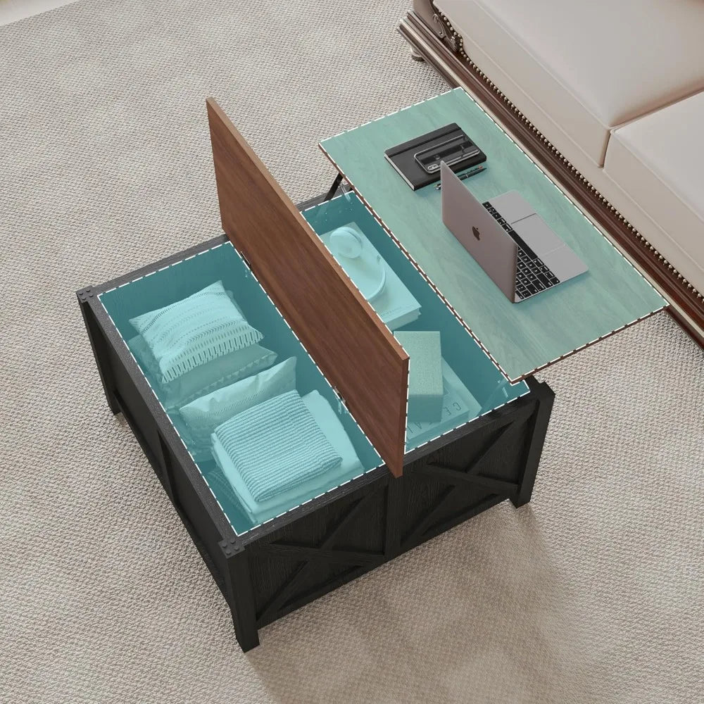 Farmhouse Lift Top Coffee Table With Storage For Living Room