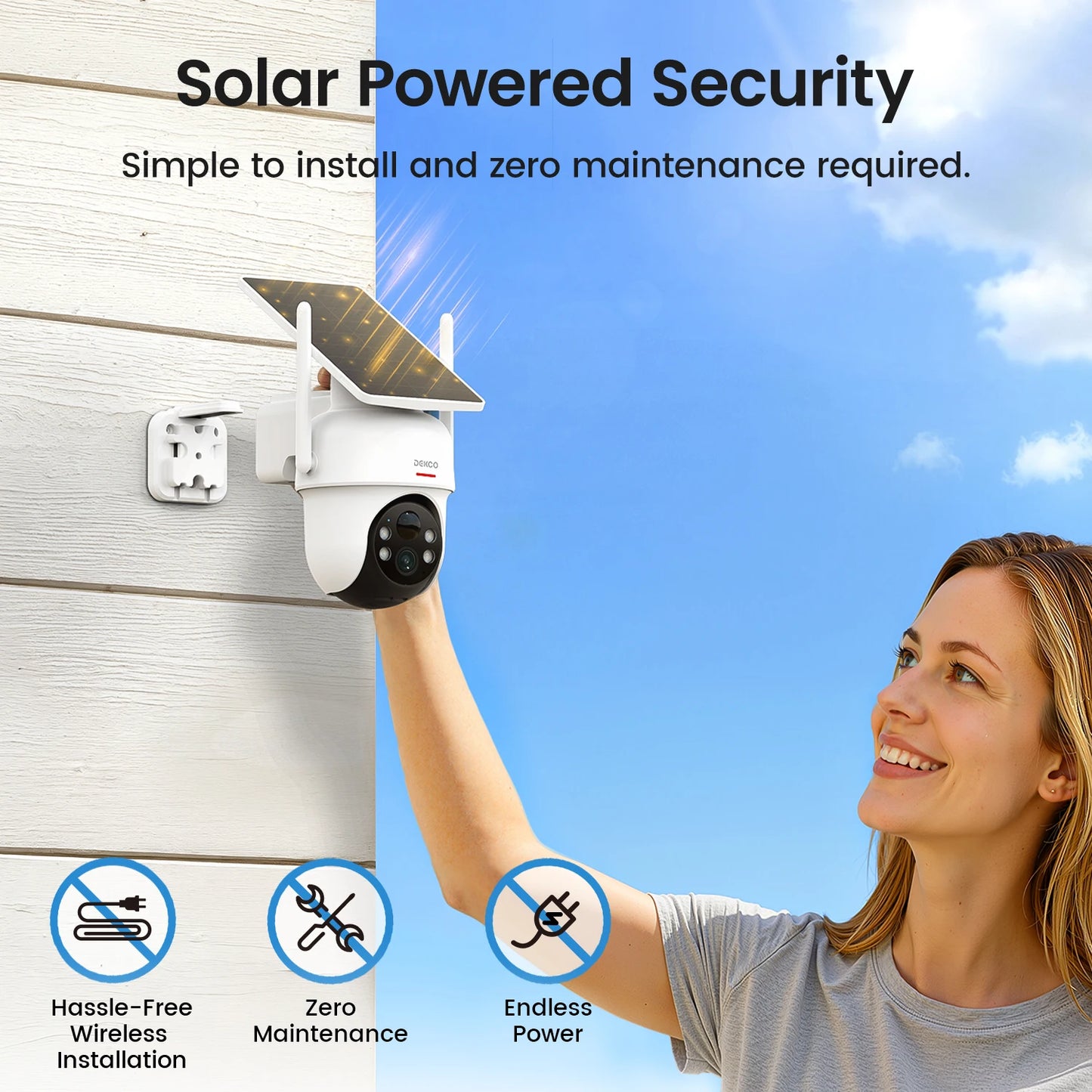 DEKCO 3MP Solar Camera System 4Cam Wireless Alexa PTZ Kit