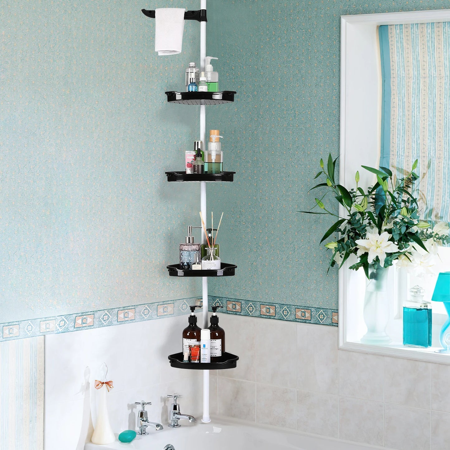 HiMISS Corner Shower Caddy With Tension Pole Four Tier Organizer