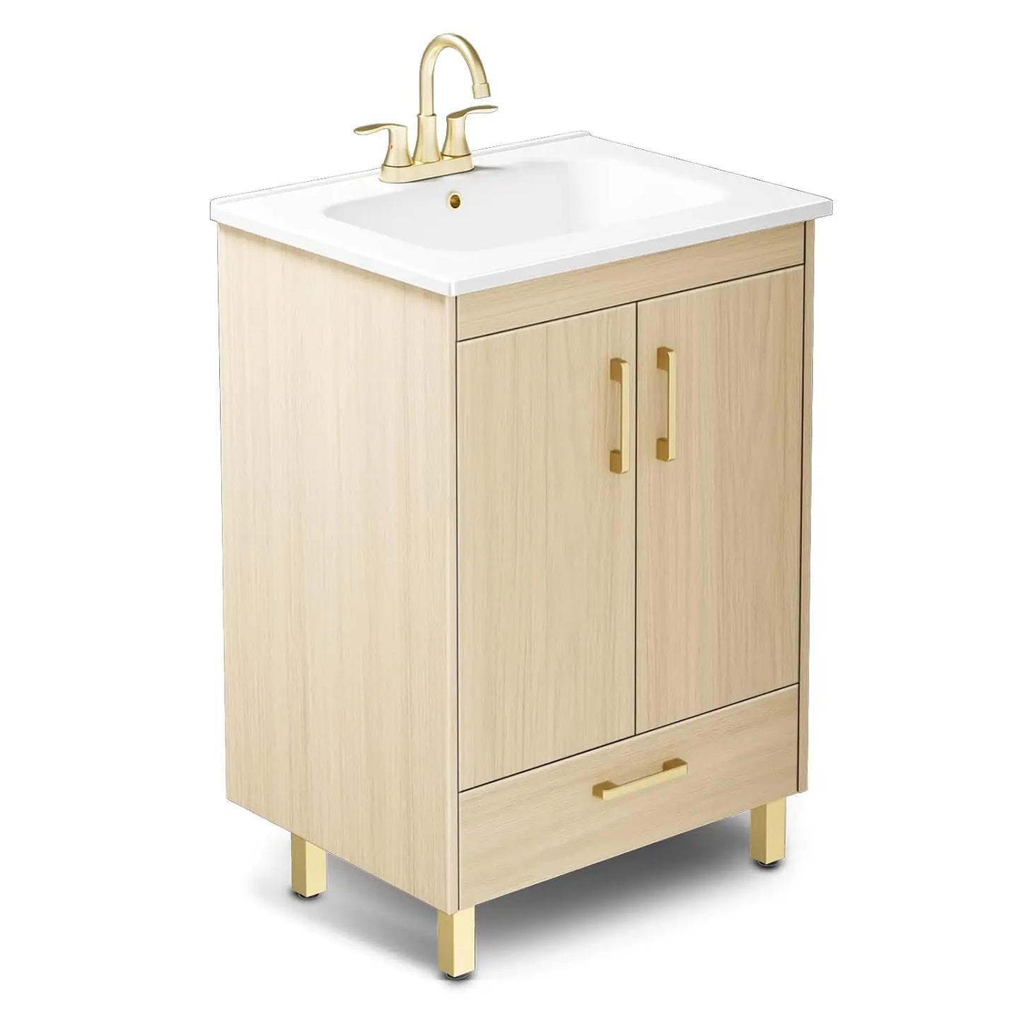 White Bathroom Vanity With Ceramic Sink And Soft Close Doors