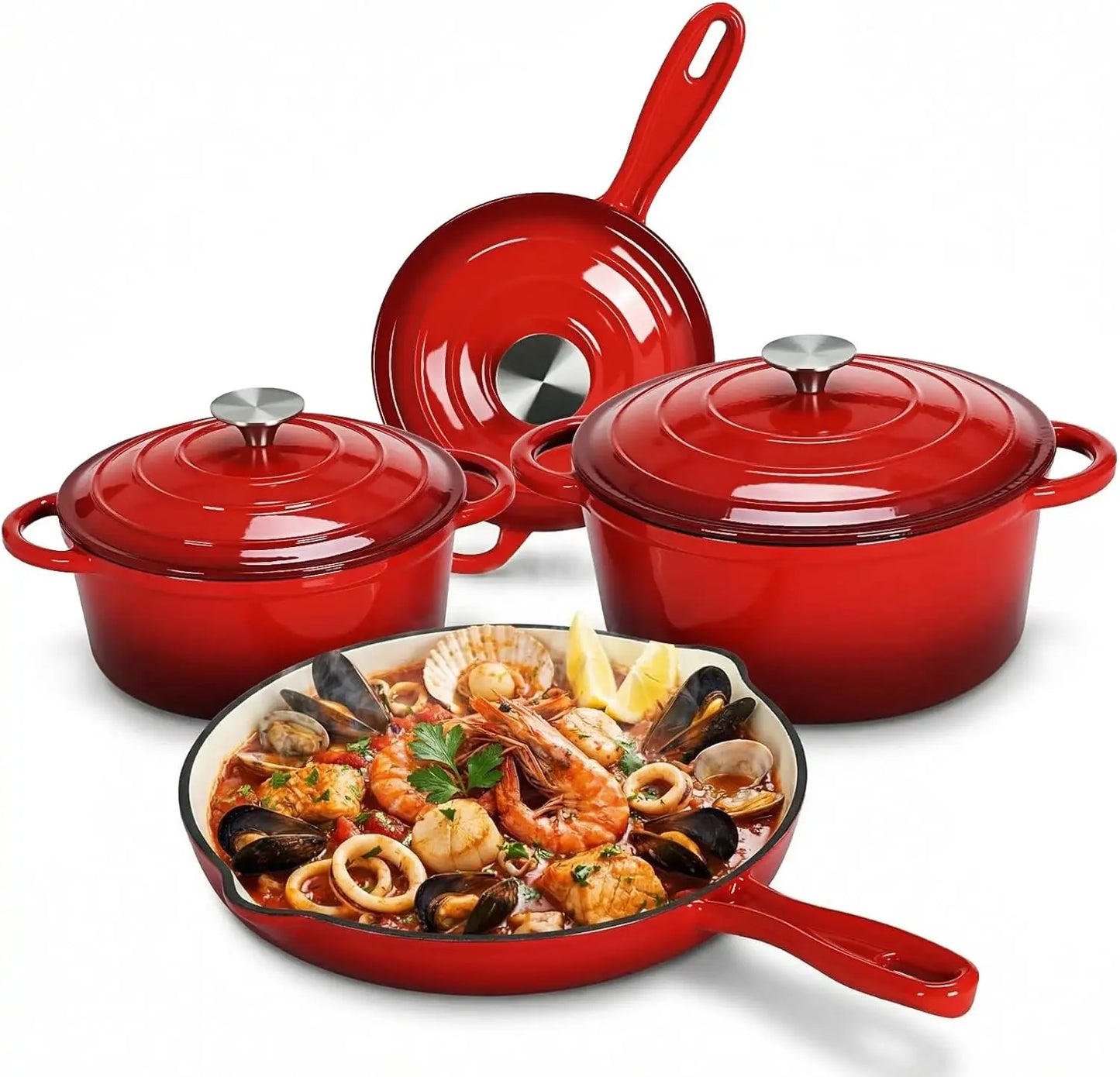 Nonstick Enameled Cast Iron Cookware Set For Induction Cooking