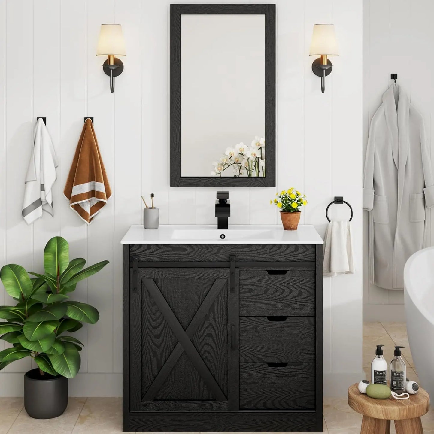 Guangbai Bathroom Vanity With Sink Faucet Mirror Farmhouse Storage Cabinet