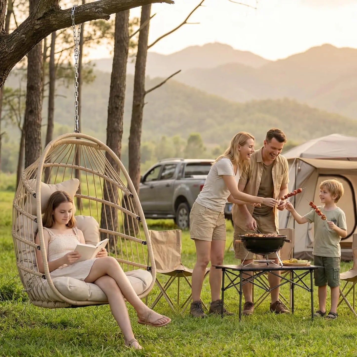 Outdoor Hanging Egg Chair Without Stand With Cushioned Seat