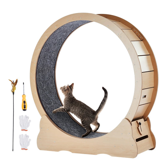 SucceBuy Wooden Cat Exercise Wheel Indoor Running Wheel