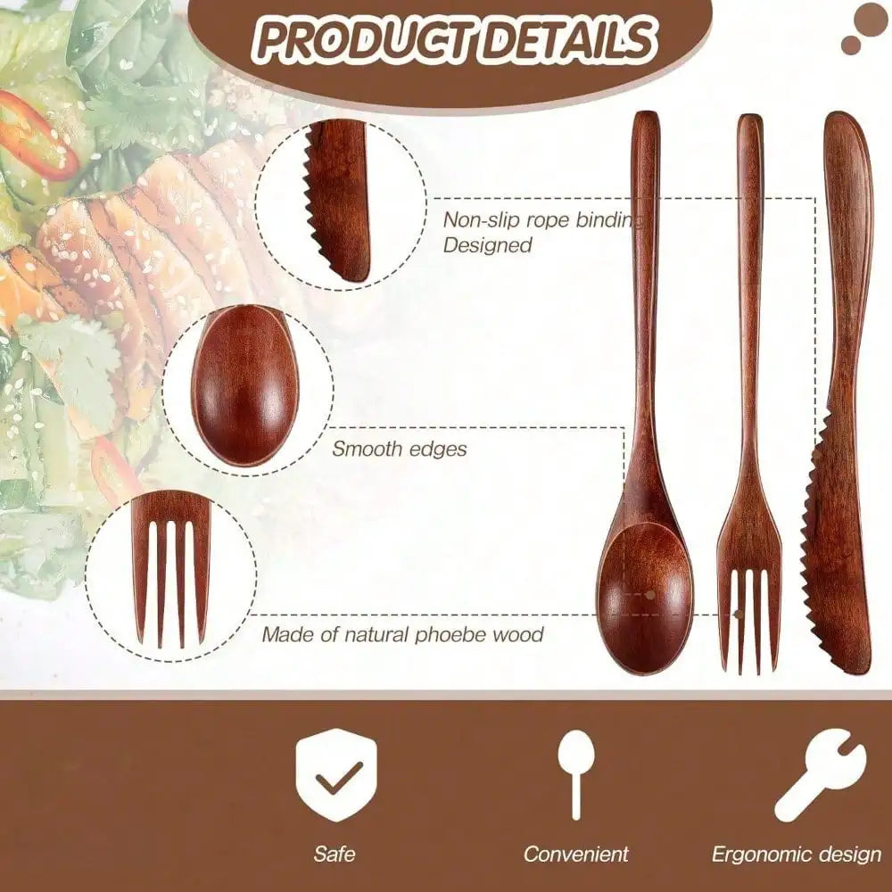 Wooden Utensil Set 12 Pieces Spoons Forks Knives Cutlery