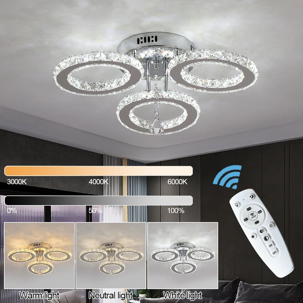 Crystal LED Ceiling Lamp With Remote Control Pendant Chandelier
