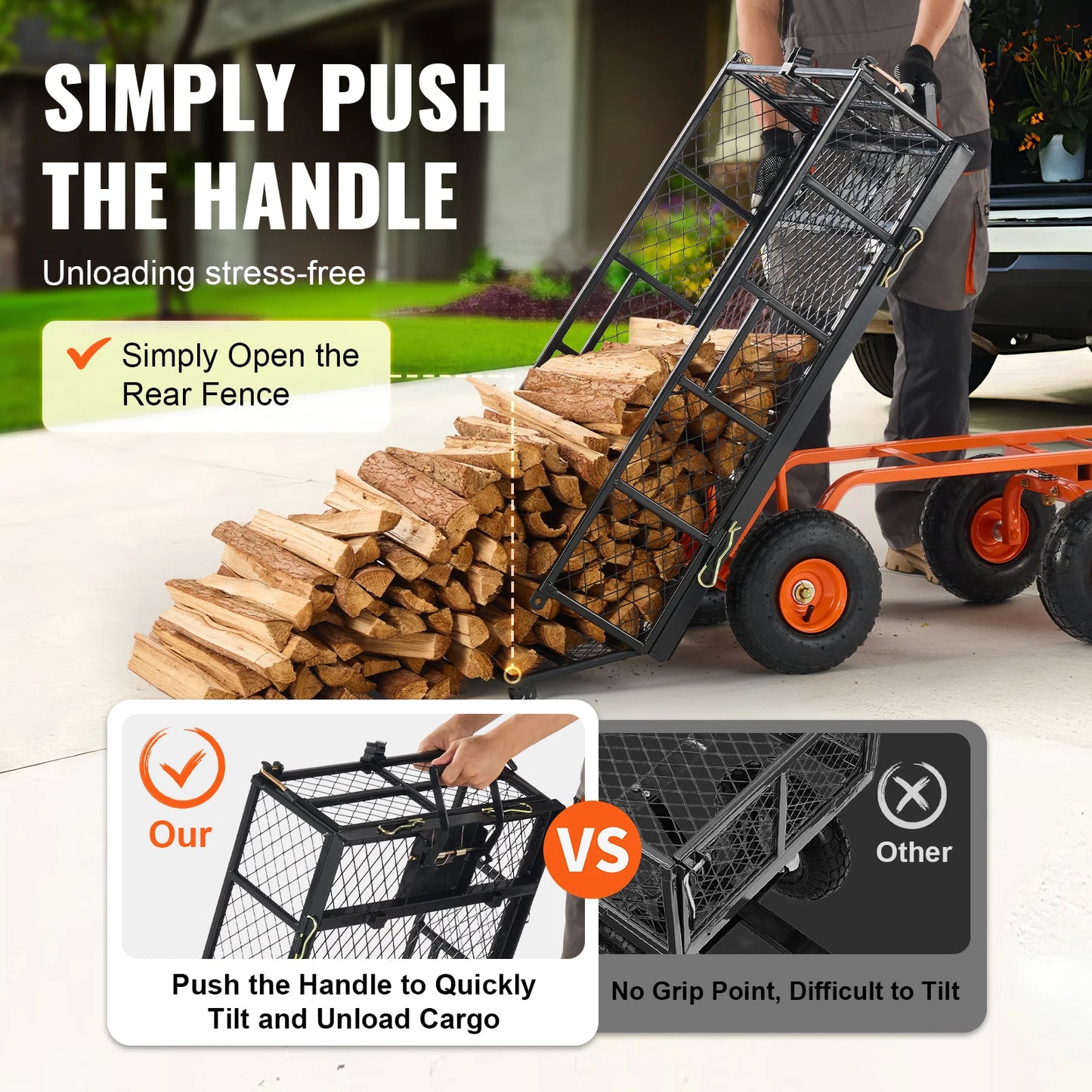 SucceBuy Garden Cart Sturdy Utility Wagon Dump Cart