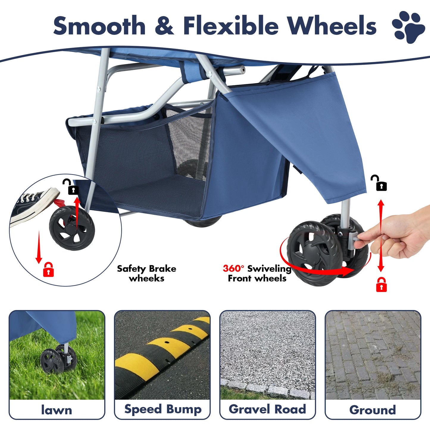 Three Wheel Foldable Pet Stroller With Mesh Windows