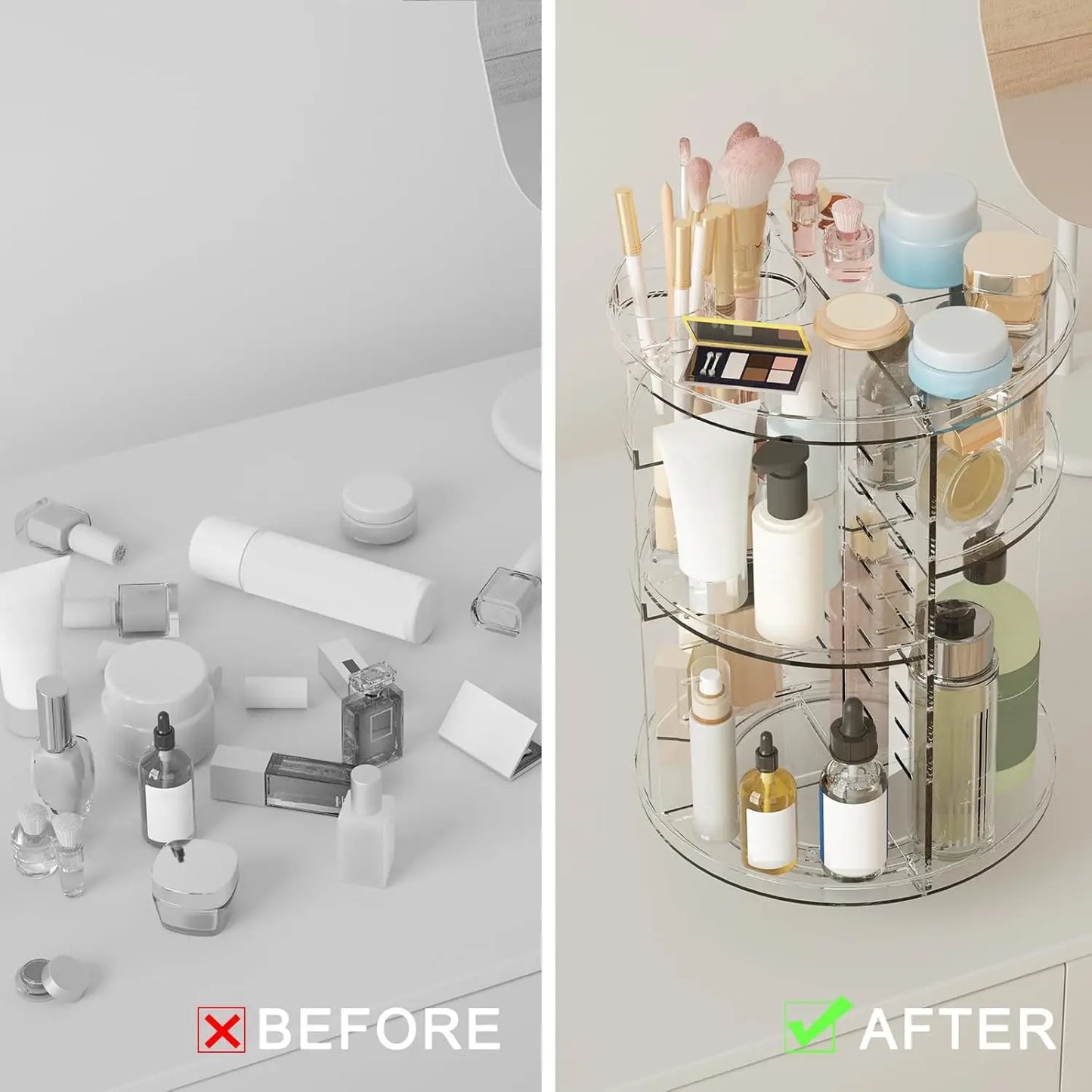 Rotating Makeup Organizer 8-Layer Spinning Cosmetic Storage With Brush Holder