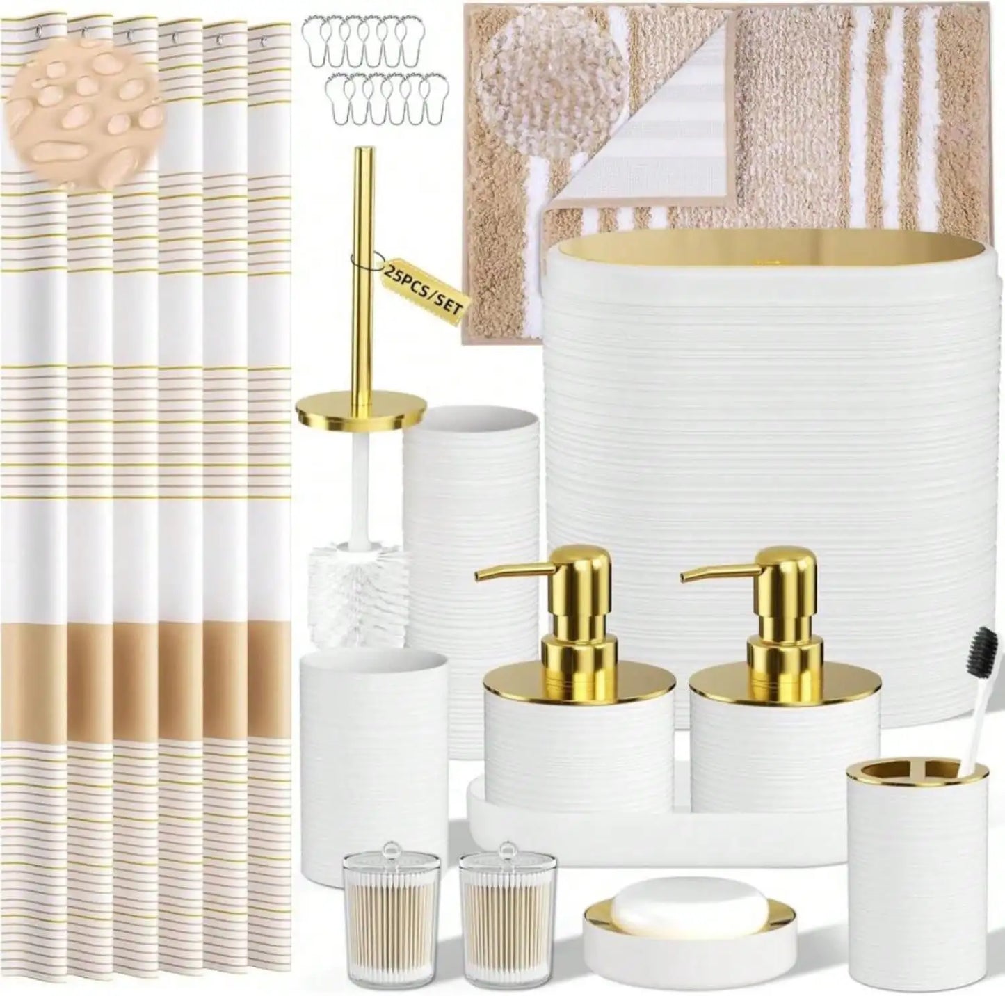 Bathroom 25 Piece Accessory Set With Shower Curtain And Rugs