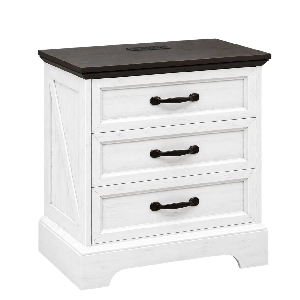 Modern Farmhouse Nightstand With Three Drawers And USB Charging