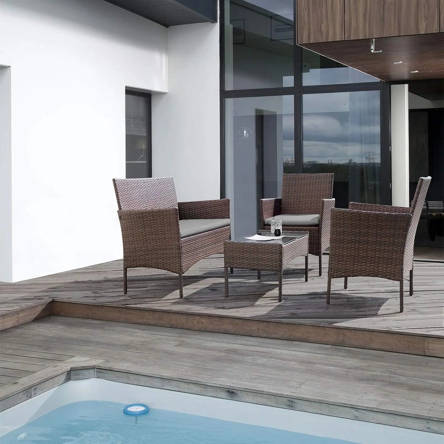 4 Piece Outdoor Patio Furniture Set Rattan Chair Wicker