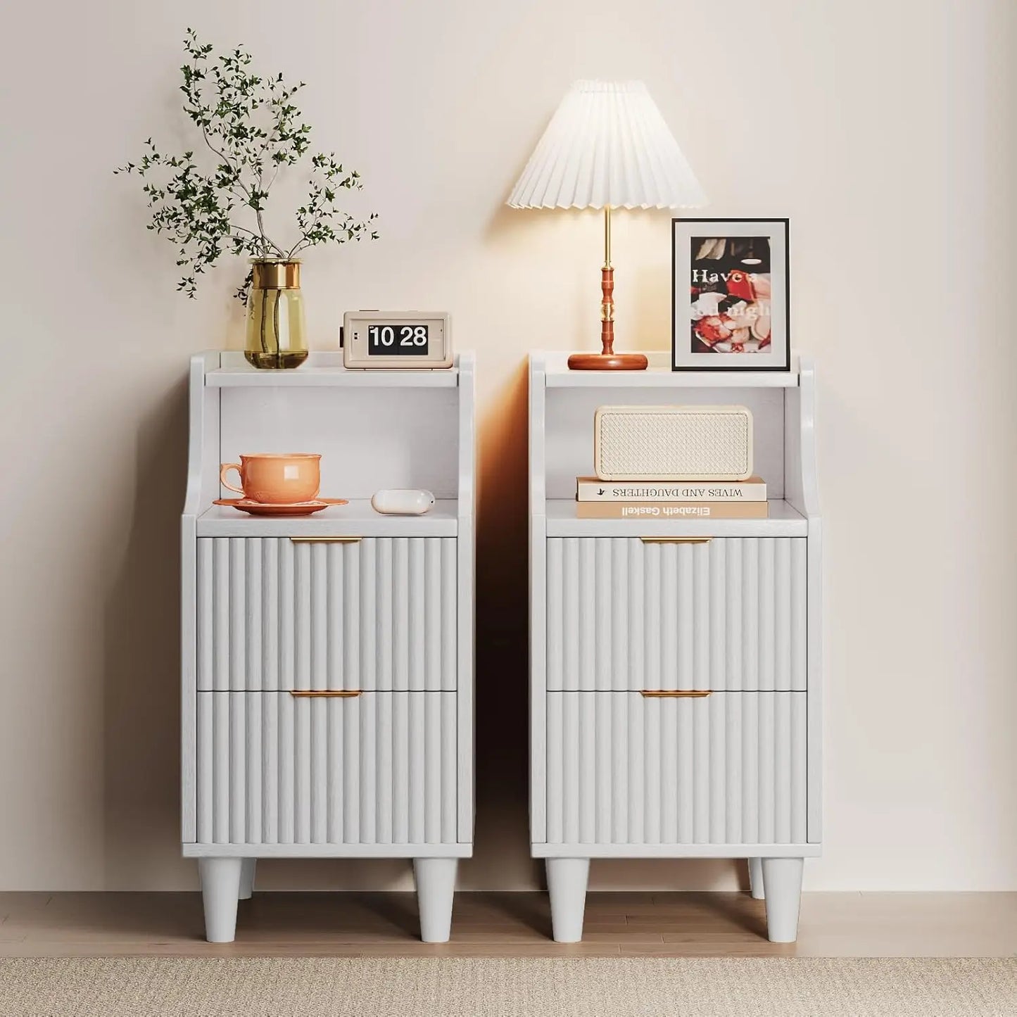 Frame Narrow Nightstand Set Of 2 Slim Bedside Tables With Drawers