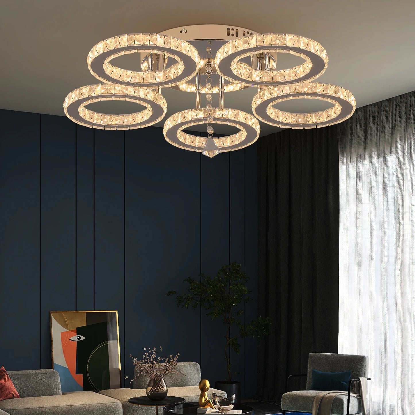 Crystal LED Ceiling Lamp With Remote Control Pendant Chandelier