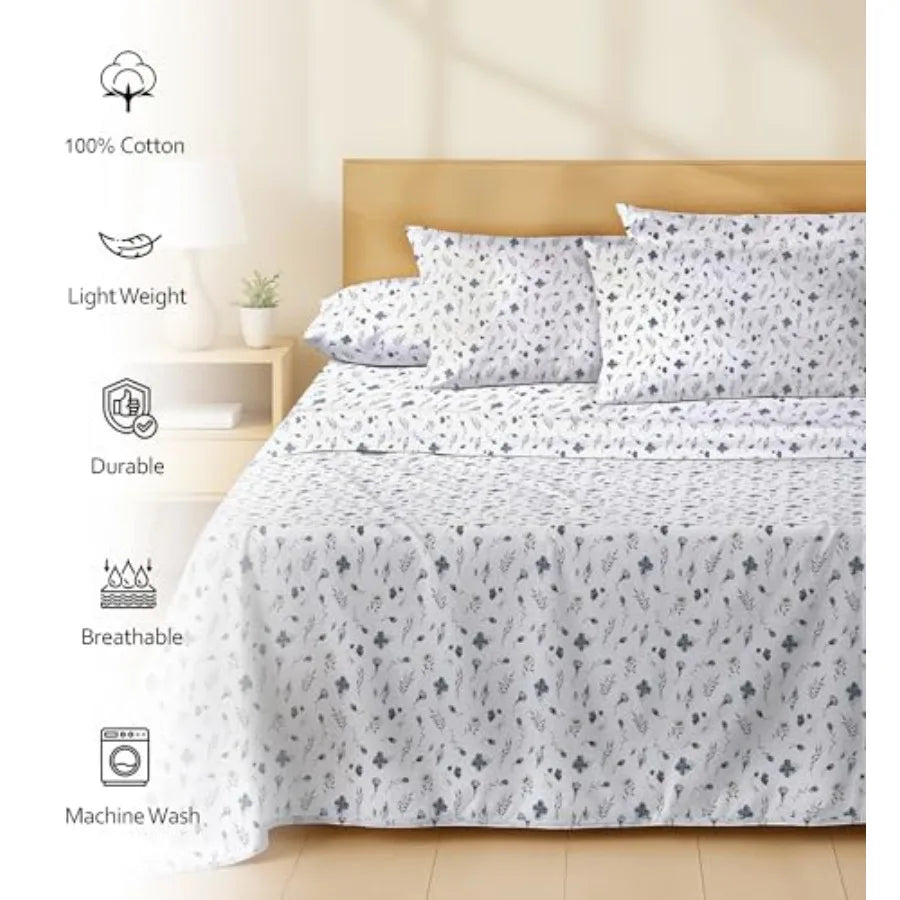 Cotton Percale Sheet Set Soft Lightweight Breathable Bedding