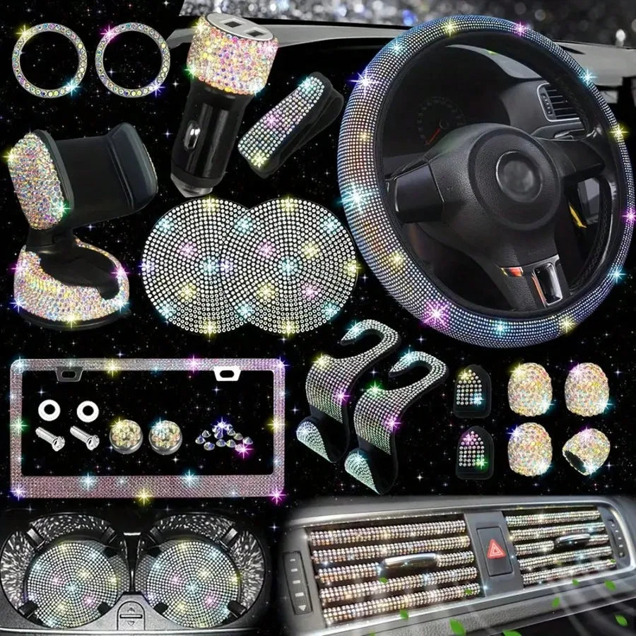 Femme Style Artificial Diamond Steering Wheel Cover Set