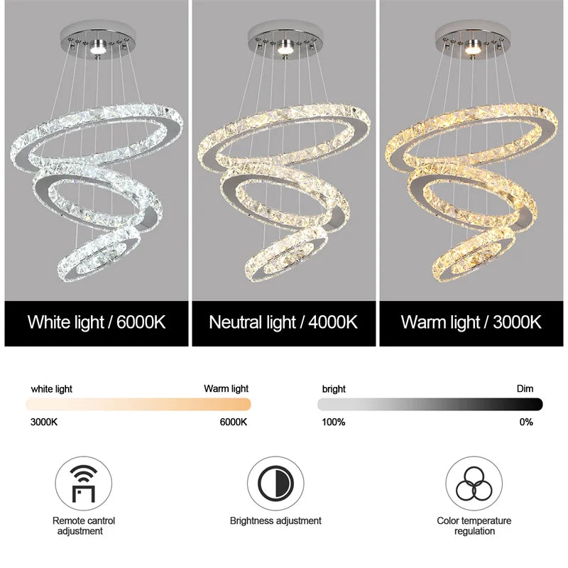 GreeLustr Modern Crystal Led Chandelier Dimming Remote Control Ceiling Lamp