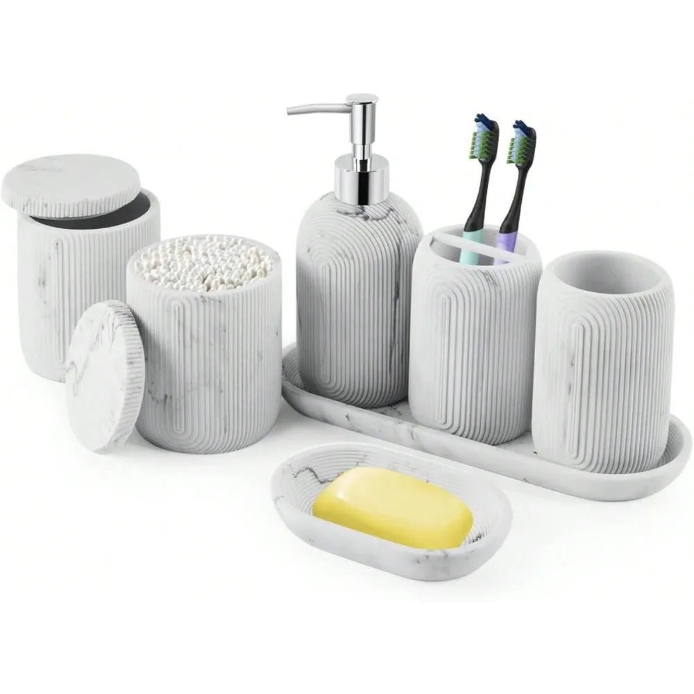 Resin Bathroom Set Toothbrush Holder Soap Dispenser Qtip Holder Tumbler