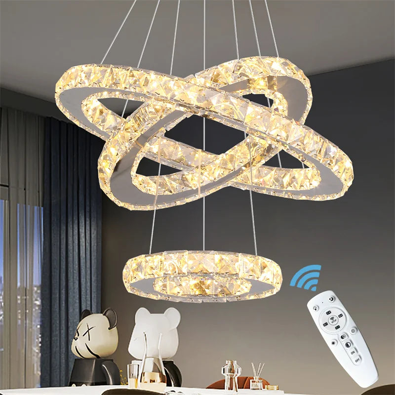GreeLustr Modern Crystal Led Chandelier Dimming Remote Control Ceiling Lamp