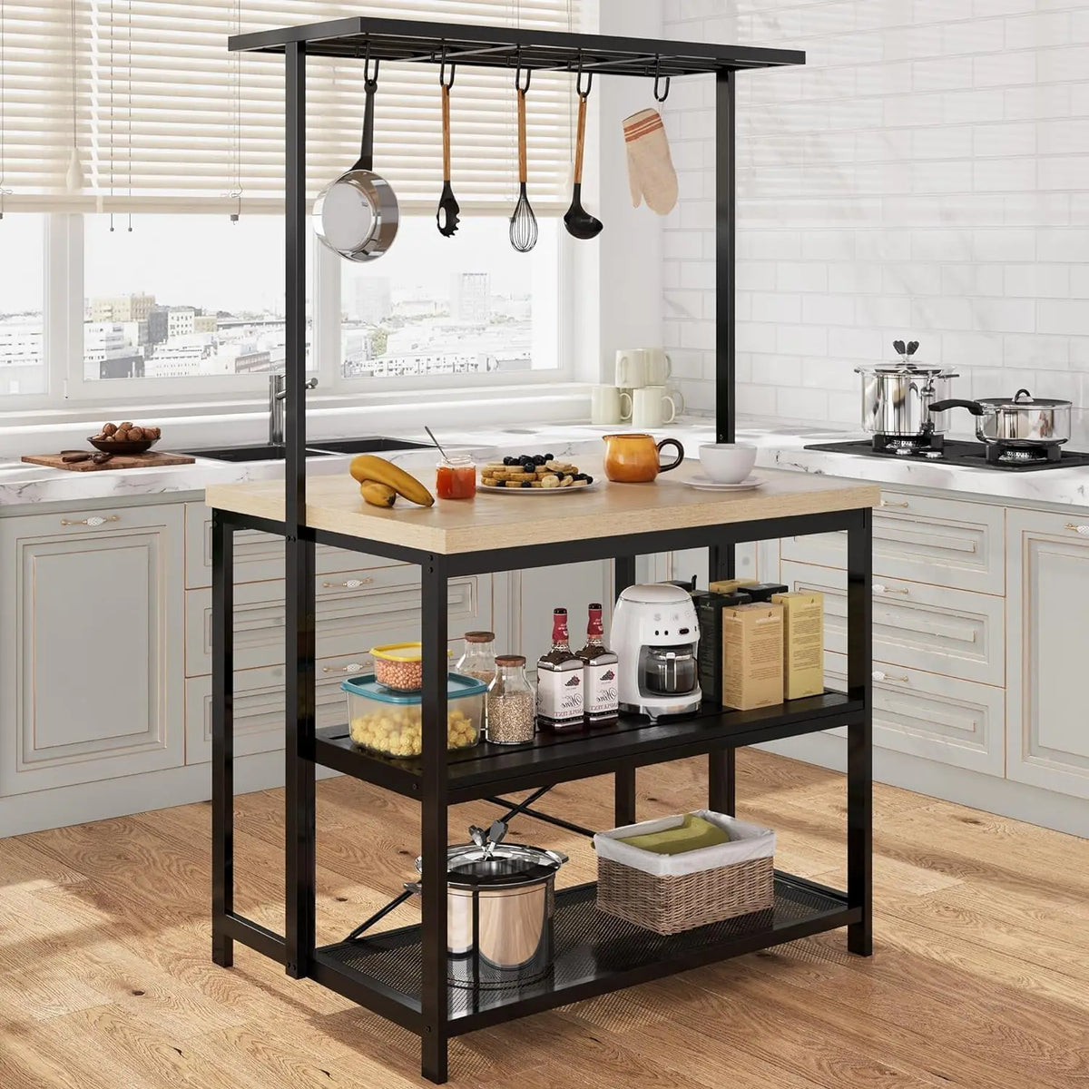 HiMISS Kitchen Island Bakers Rack And Microwave Storage Stand