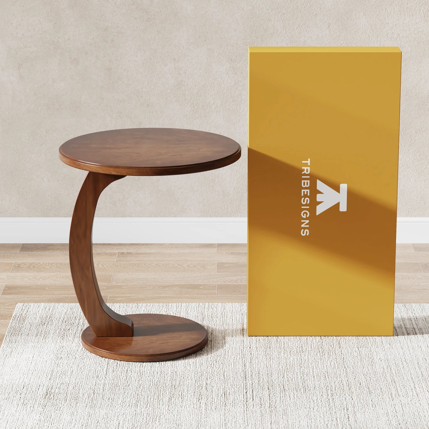 Tribesigns Round Wood C Shaped End Table For Living Room