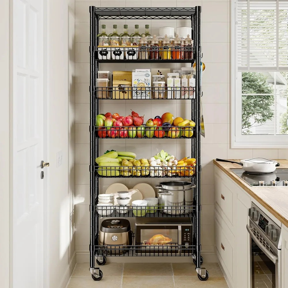 7-Tier Wire Shelving With Wheels For Kitchen Pantry